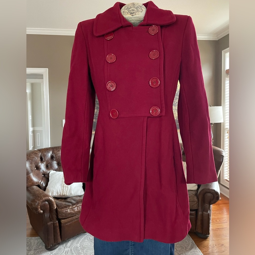 Boston Proper Double Breasted Wool Blend Mid Length Coat